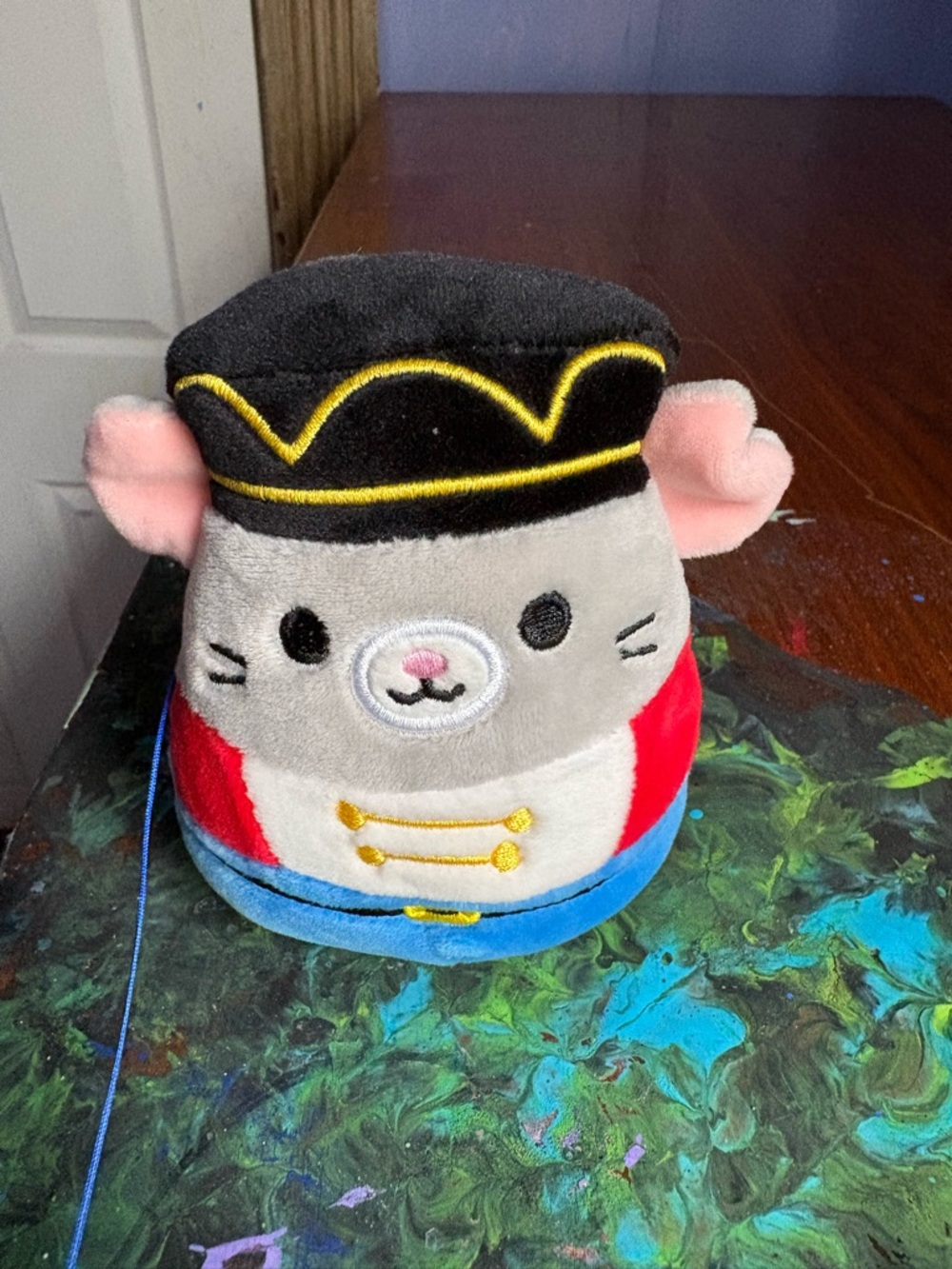Plush Nutcracker Mouse Toy - Gray, Black, Red, Blue